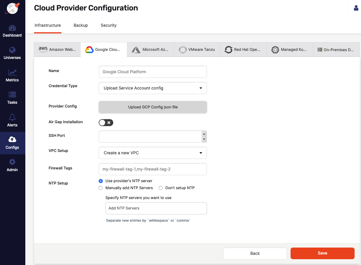 GCP Configuration empty