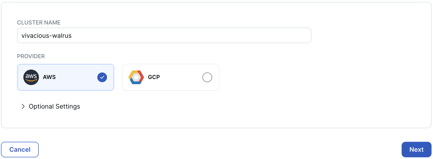 Add Cluster Wizard - General Settings