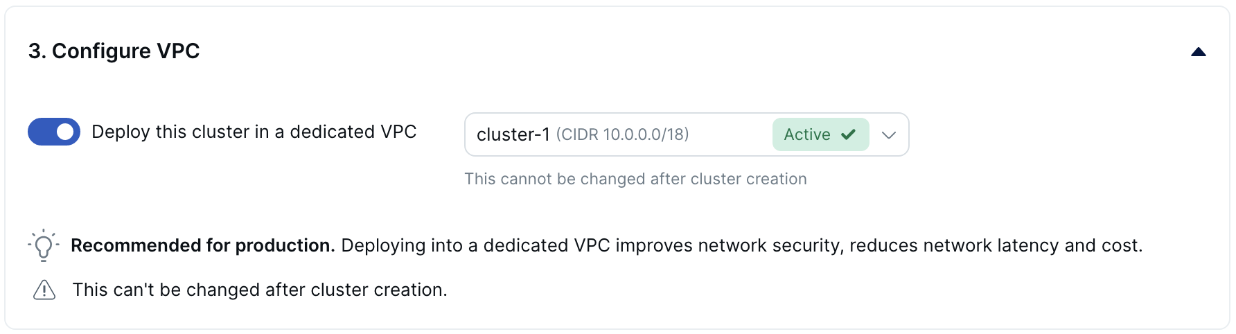 Add Cluster Wizard - Configure VPC