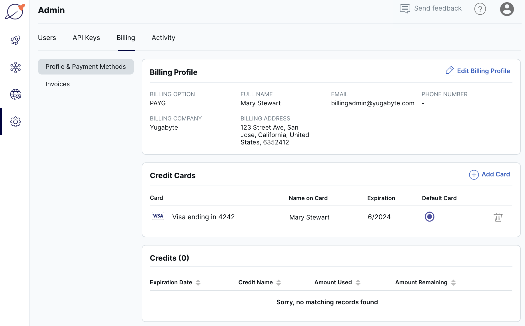 Admin Billing tab