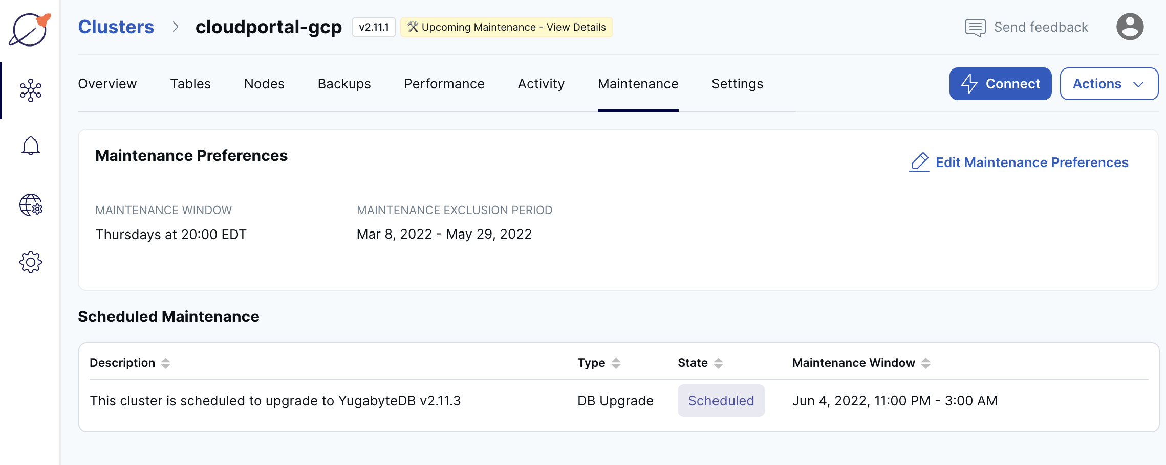 Cluster Maintenance page
