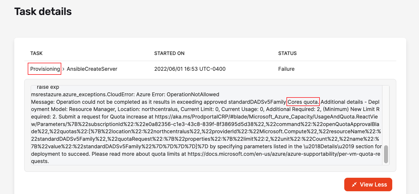 Azure configuraion failure