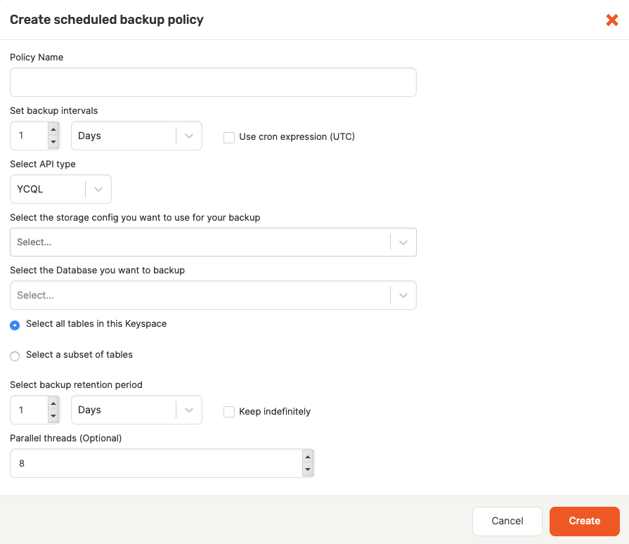 Create Backup form
