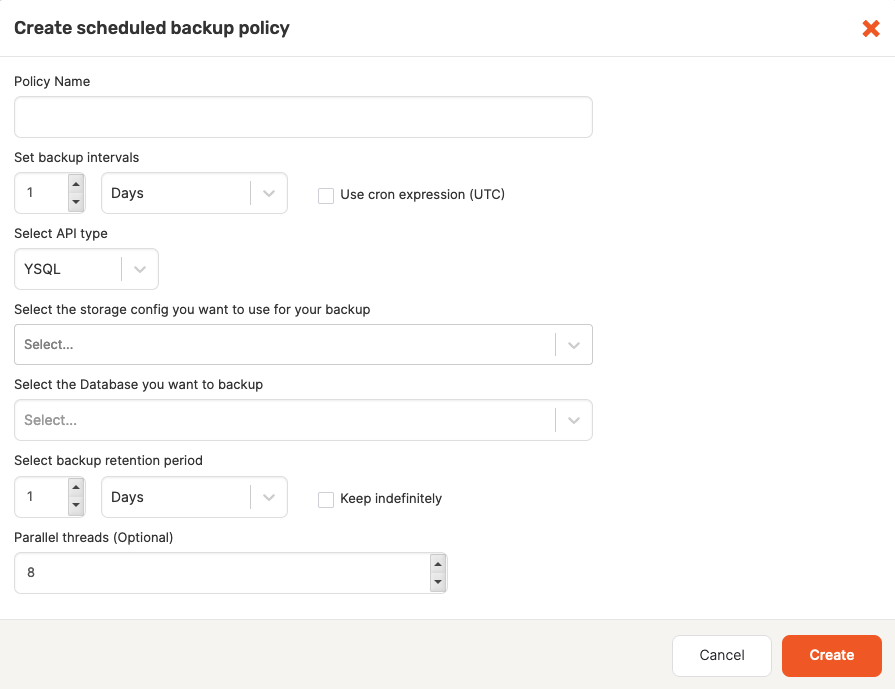 Create Backup form